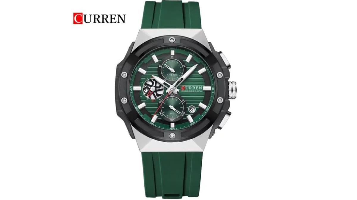 Reloj Curren 8462 Verde/Plateado - Bisel verde Plastico de Hombre