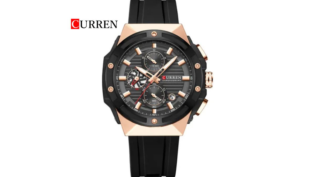 Reloj Curren 8462 Negro/Oro Rosa - Silicona de Hombre