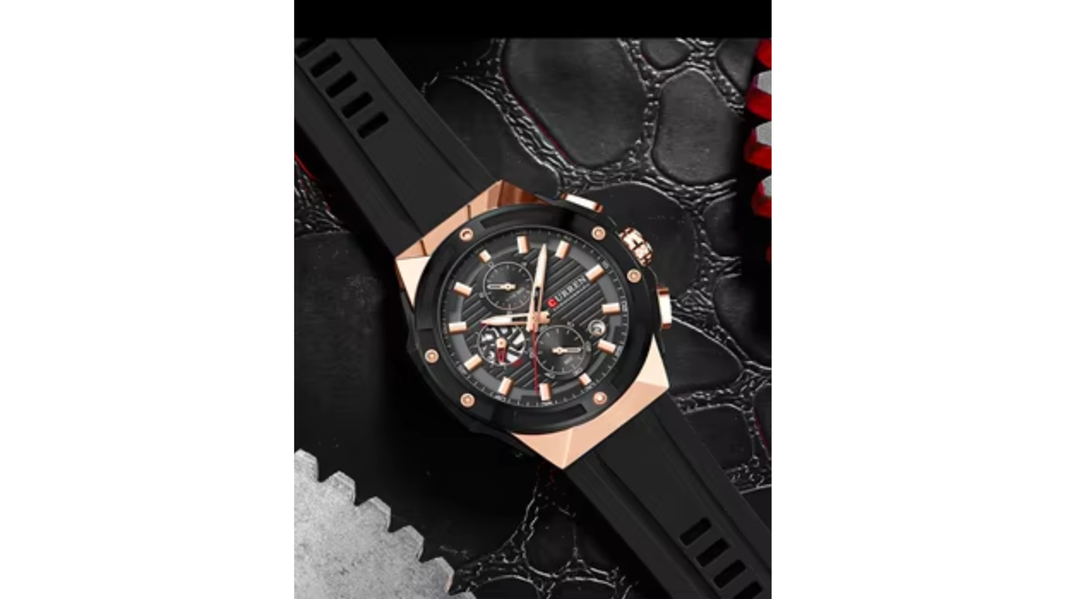 Reloj Curren 8462 Negro/Oro Rosa - Silicona de Hombre